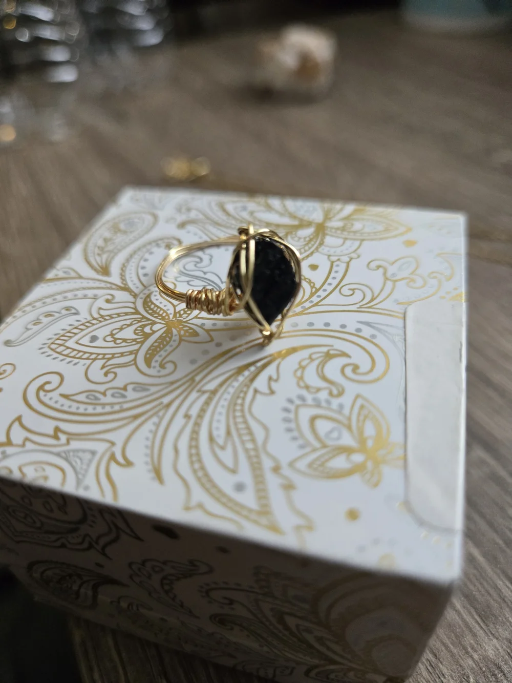 Gold Wire-Wrap Ring with Tourmaline Stone